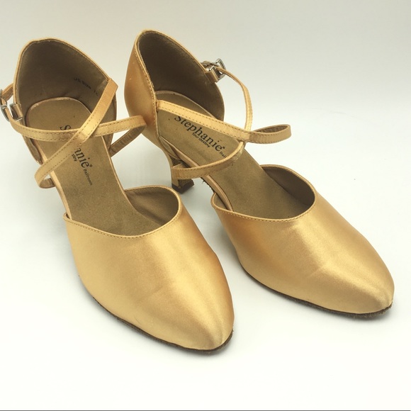 Stephanie closed toe tan gold ballroom shoe new 5M - Picture 2 of 8
